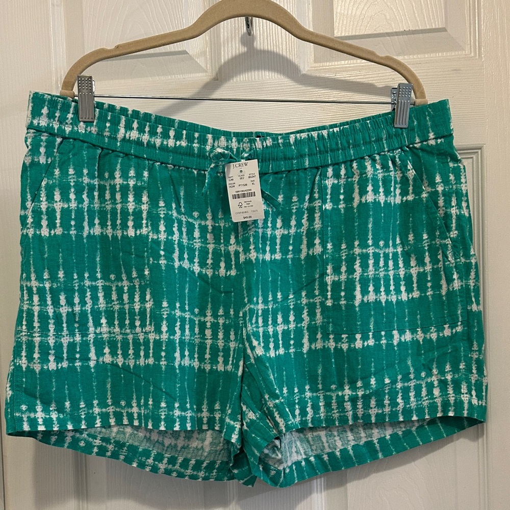 NWT, J. Crew, Teal Tie-Dye Patterned Women's Linen Blend Shorts